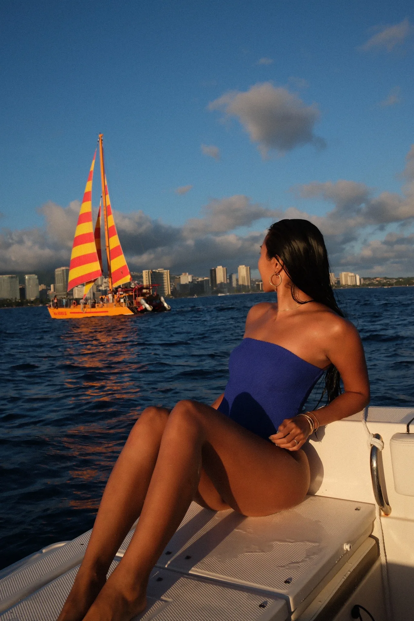 Guest relaxing on a private sunset charter